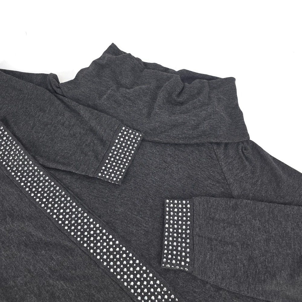 BELLDINI Studded Cowl Neck Tunic Womens 3X Gray Hem Stretch Pullover Top Sparkle